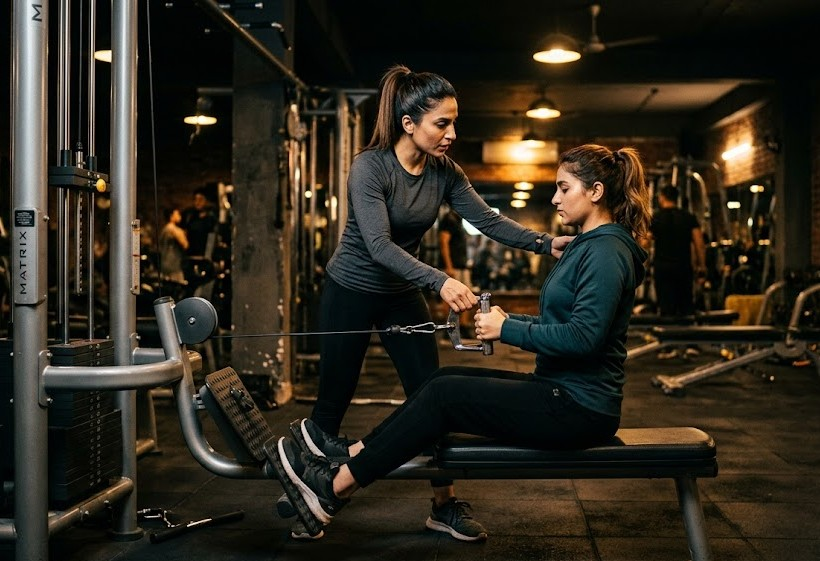 Female student exercising at Shahzad Fitness Gym